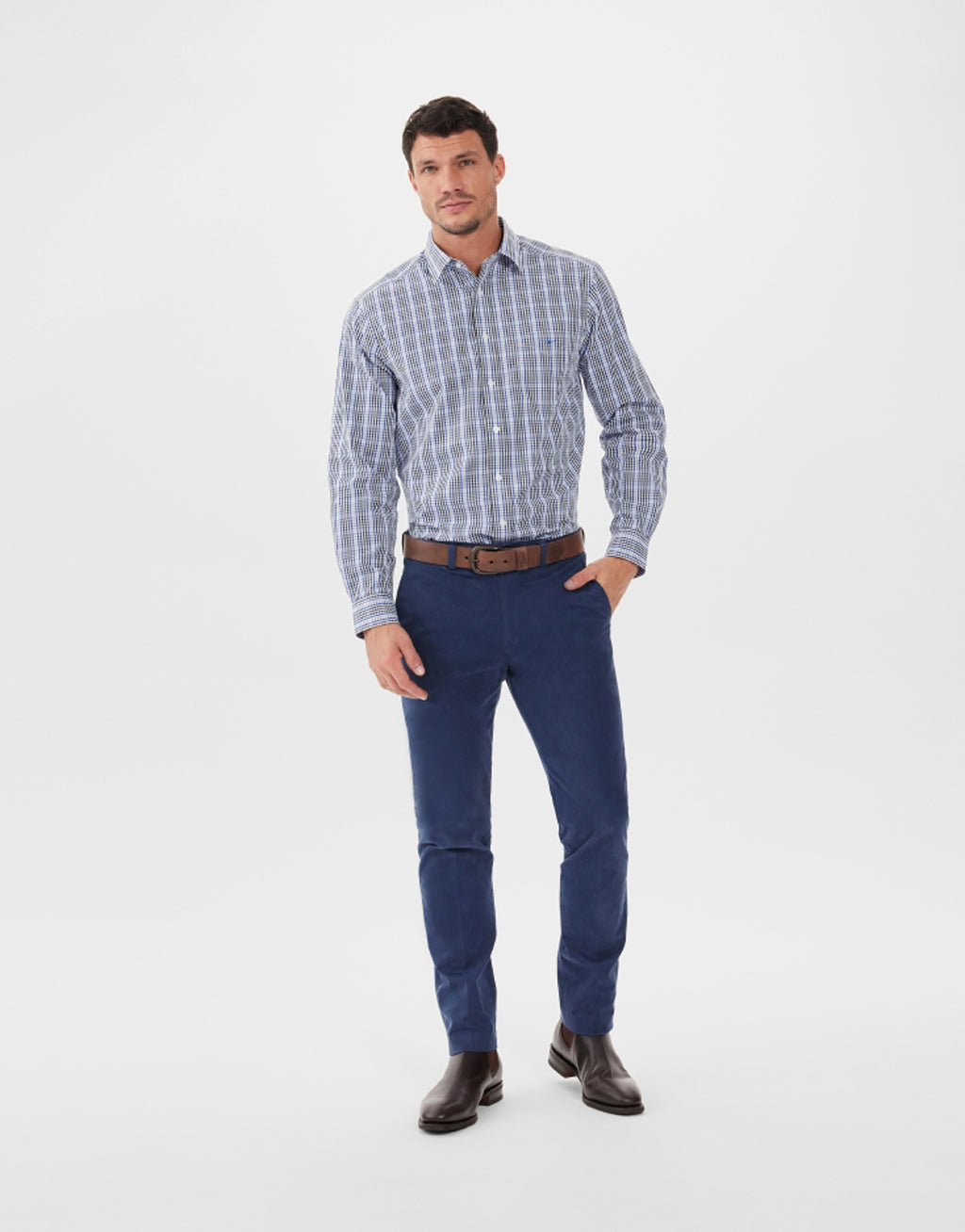 R.M.Williams Collins Navy, Blue & White Shirt