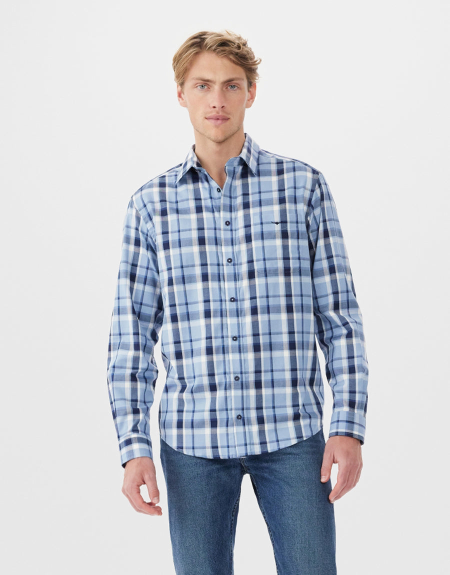R.M.Williams Collins Light Blue & Navy Shirt