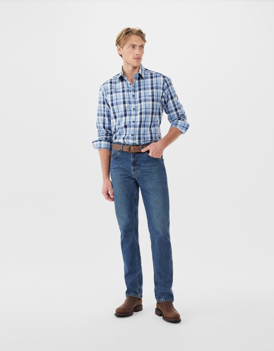 R.M.Williams Collins Light Blue & Navy Shirt