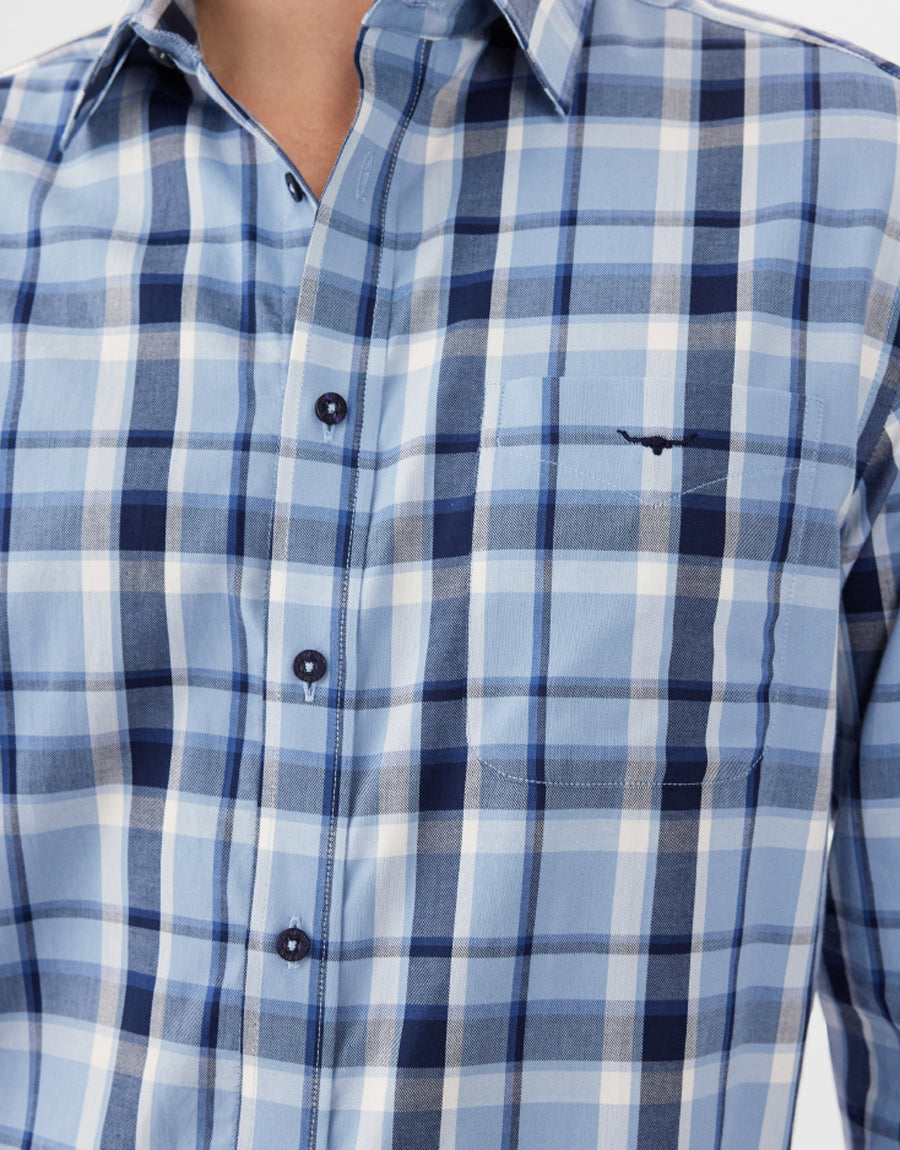 R.M.Williams Collins Light Blue & Navy Shirt
