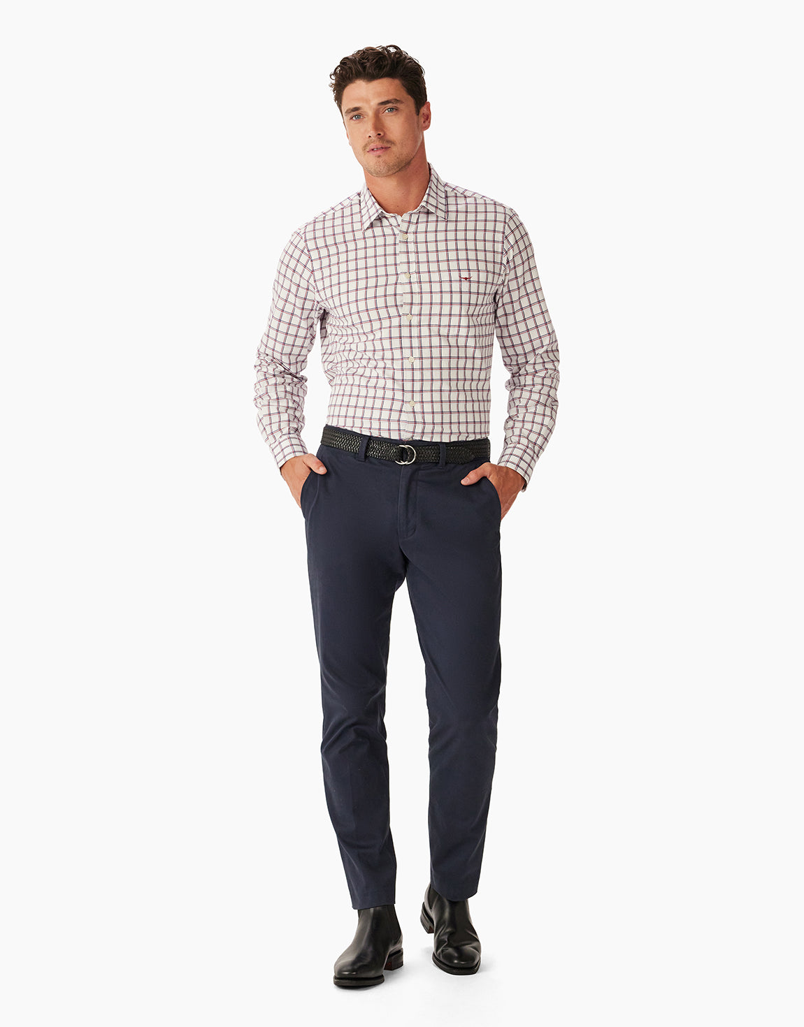 R.M. Williams Classic Red White Navy Twill Check Shirt
