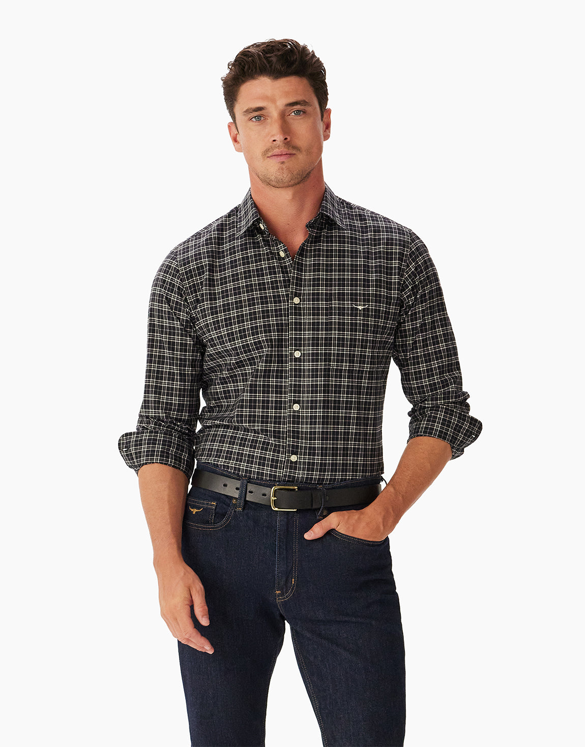 R.M. Williams Regular Black White Poplin Check Shirt