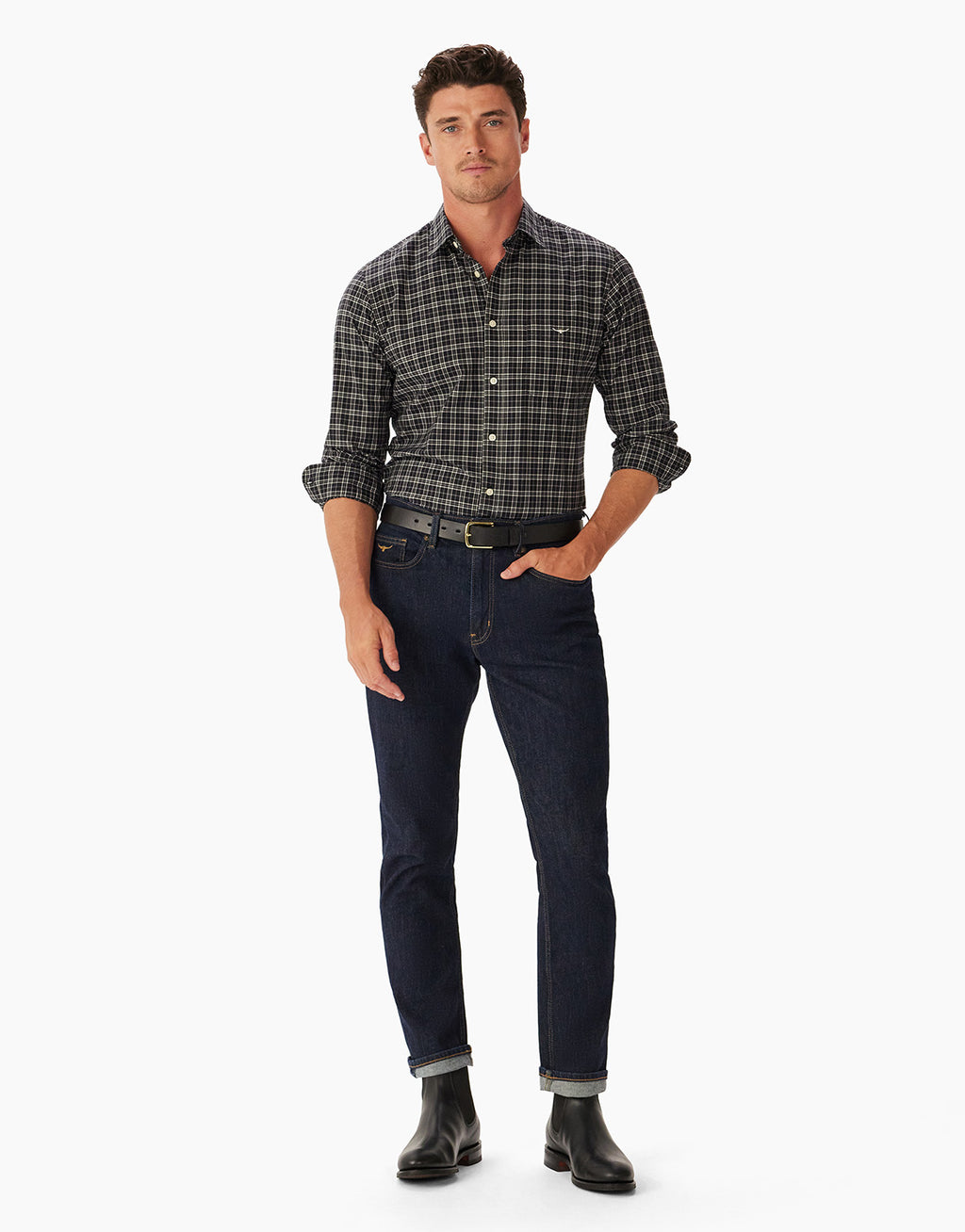 R.M. Williams Regular Black White Poplin Check Shirt