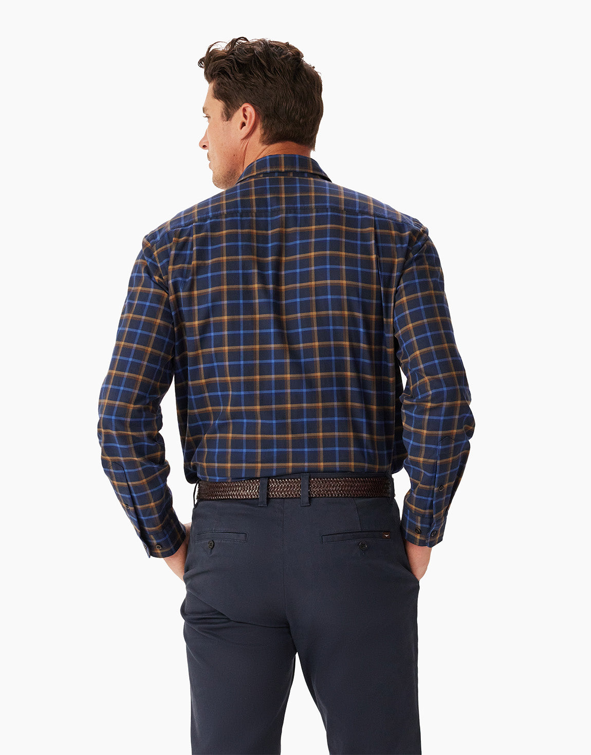 R.M. Williams Regular Navy Brown Twill Check Shirt
