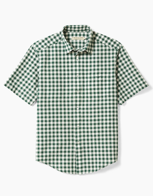 R.M.Williams Hervey Green and White Check Short Sleeve Shirt