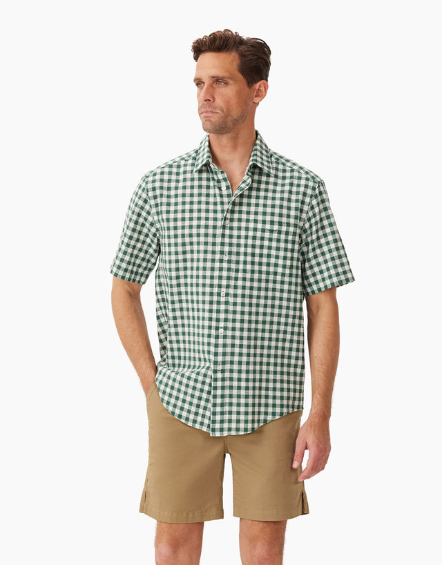 R.M.Williams Hervey Green and White Check Short Sleeve Shirt