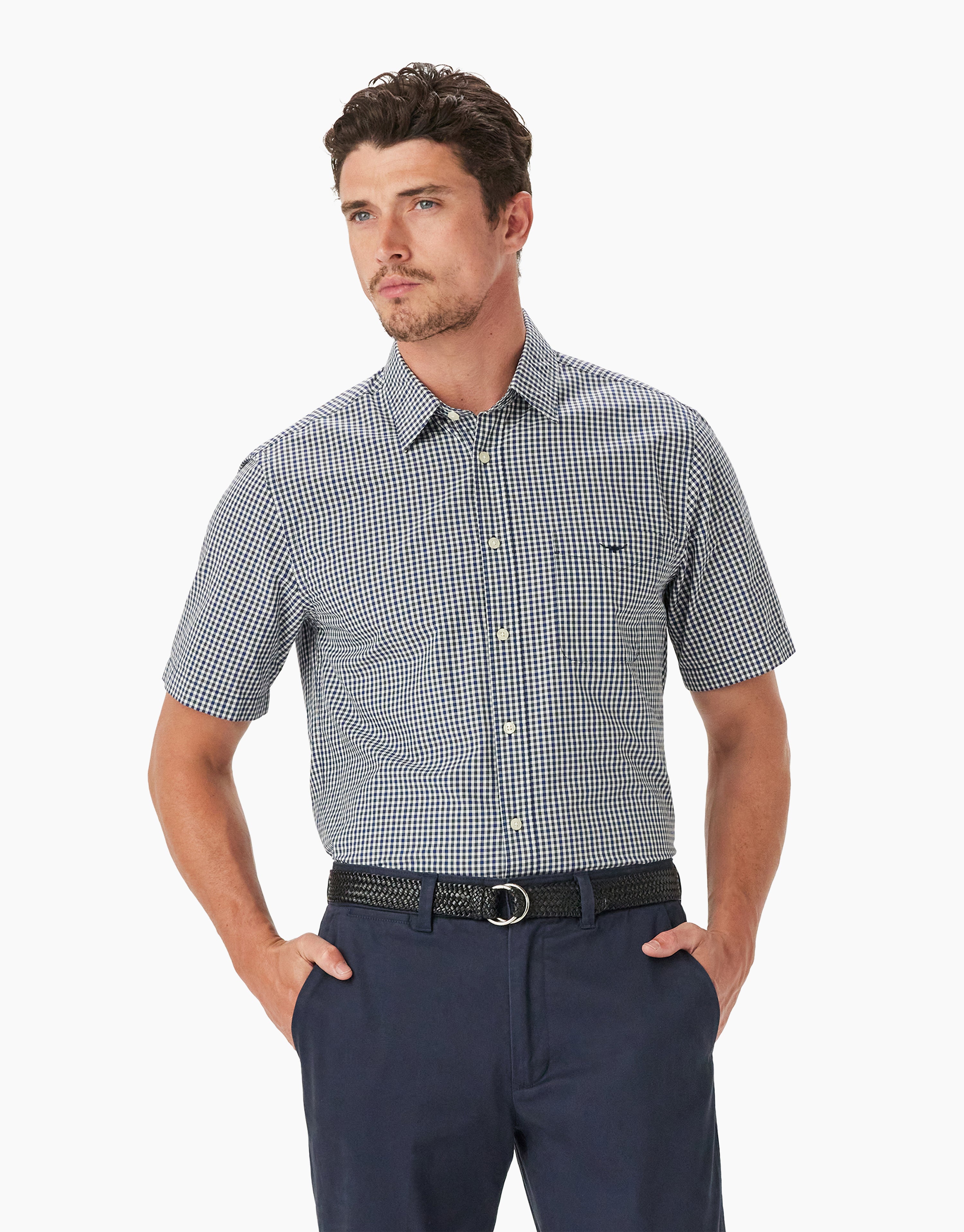 R.M. Williams Classic Navy Charcoal Short Sleeve Shirt
