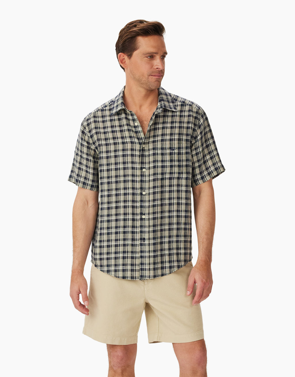R.M. Williams Linen Navy, Sage, White Short Sleeve Shirt