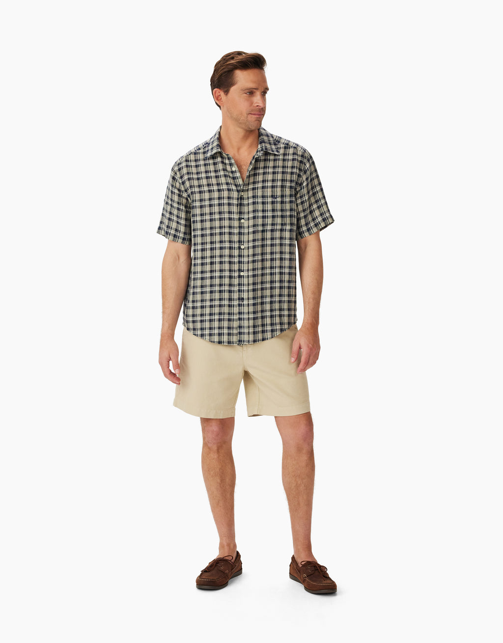 R.M. Williams Linen Navy, Sage, White Short Sleeve Shirt