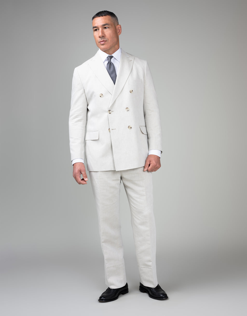 Doppio Beige Linen-Cotton Double Breasted Suit