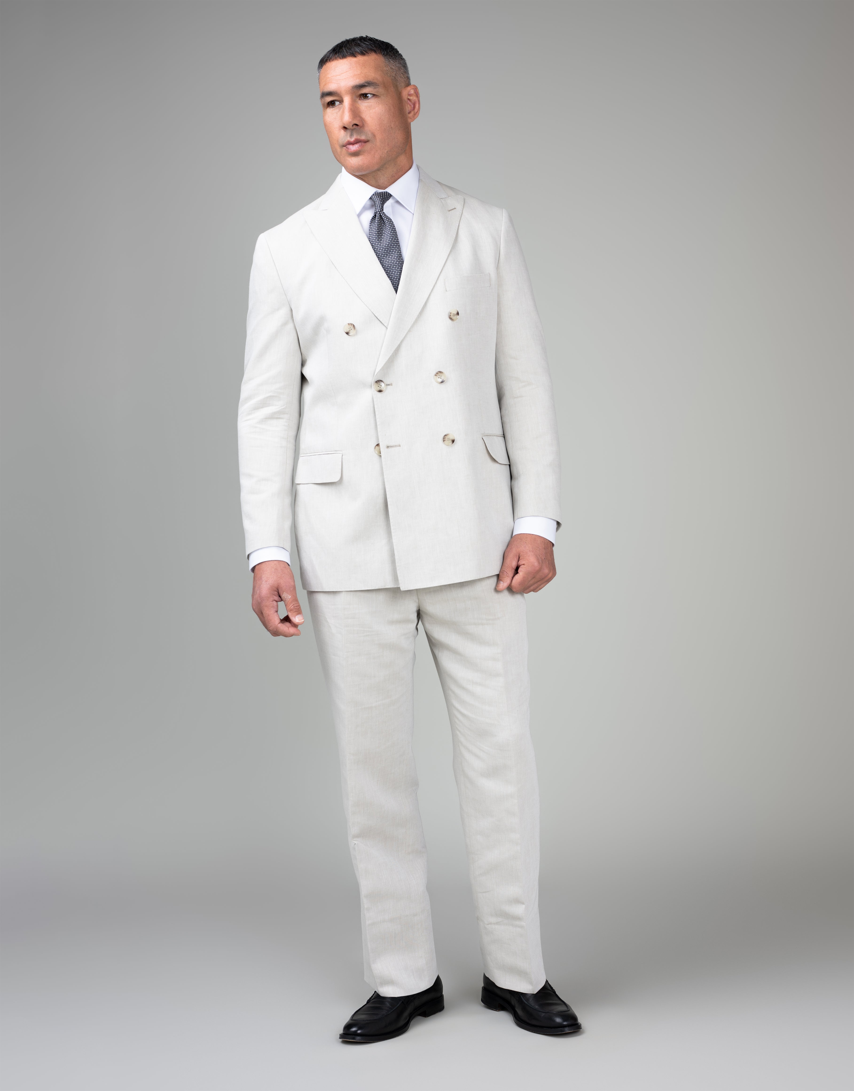 Doppio Beige Linen-Cotton Double Breasted Suit