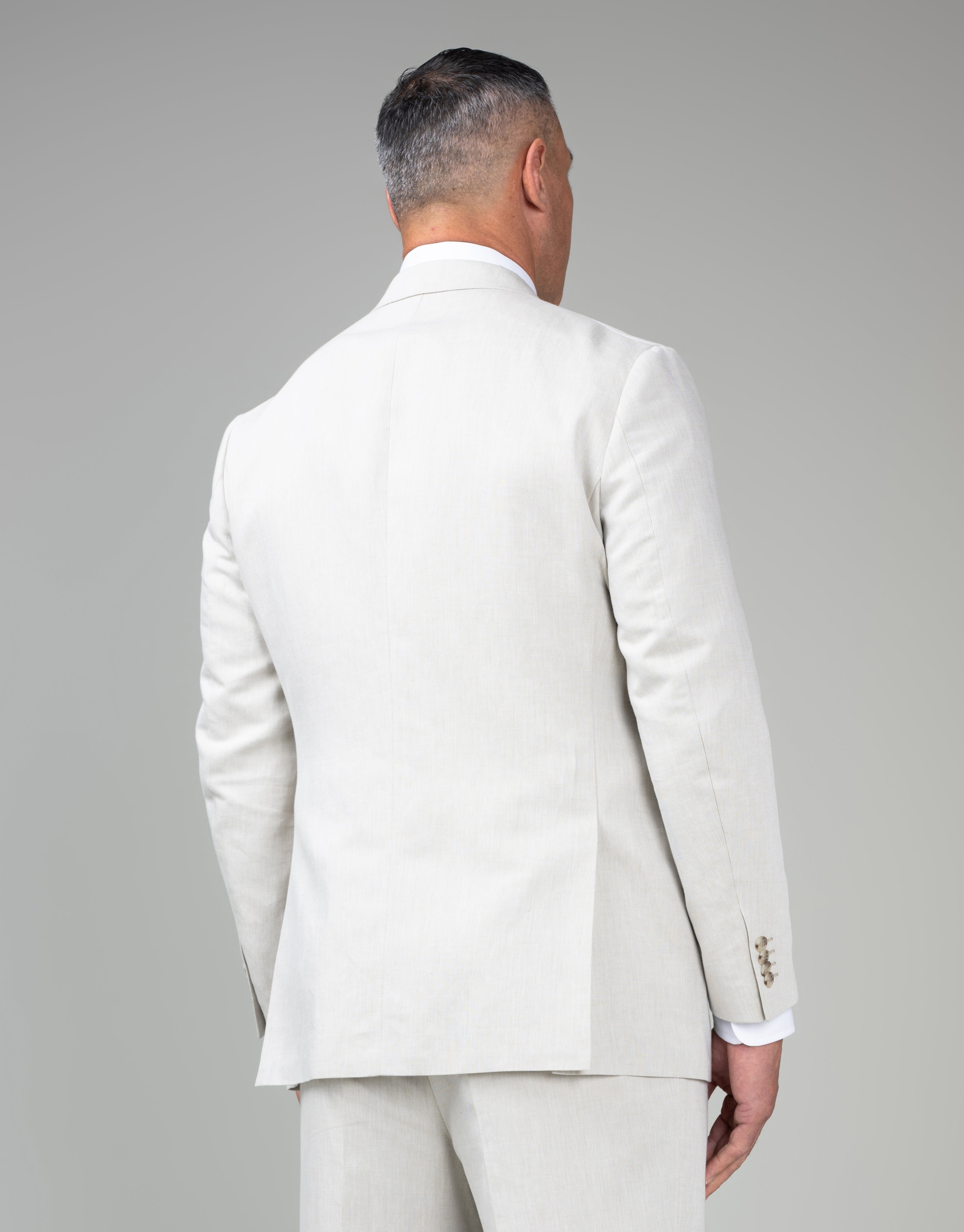 Doppio Beige Linen-Cotton Double Breasted Jacket