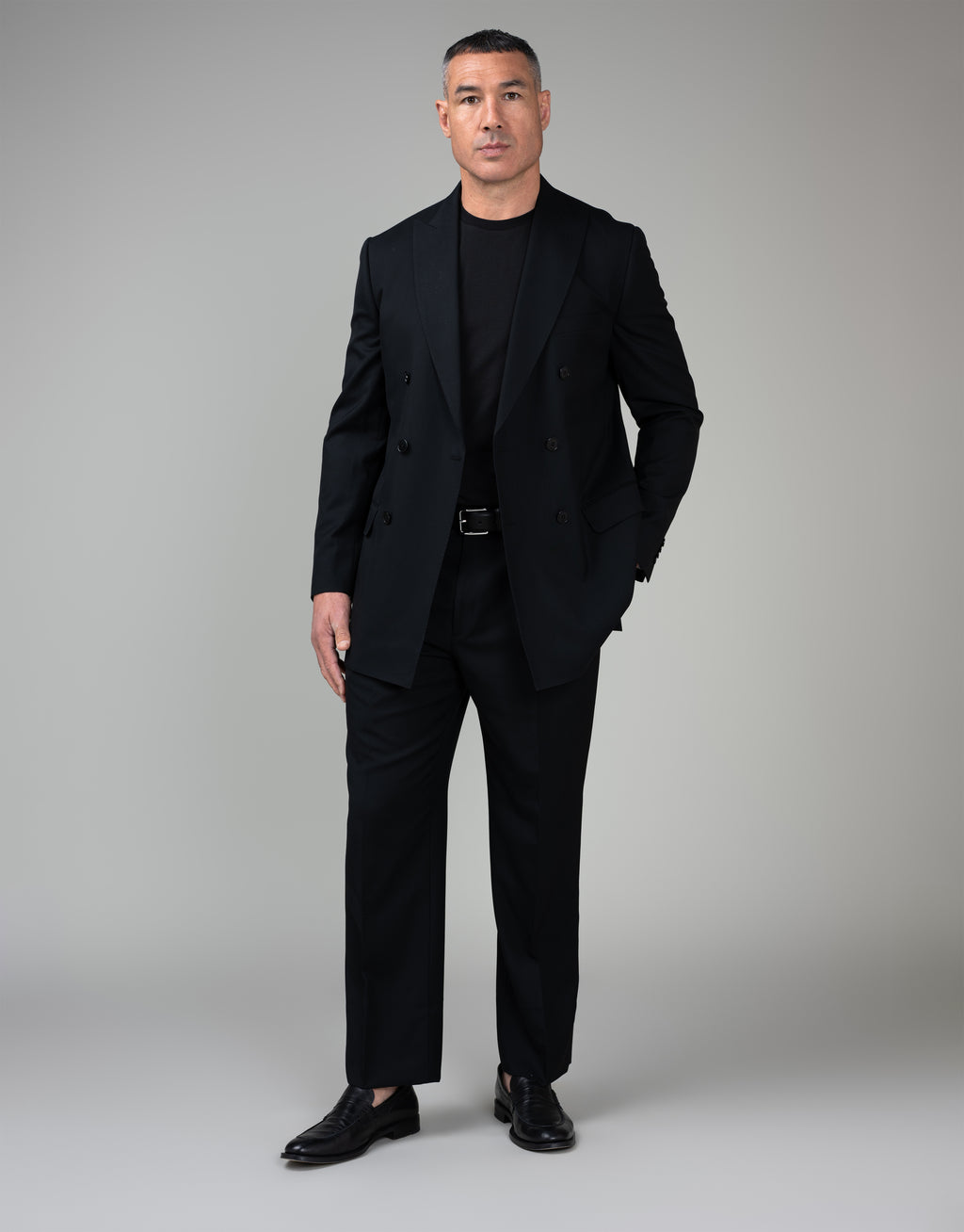Doppio Jet Black Double Breasted Suit