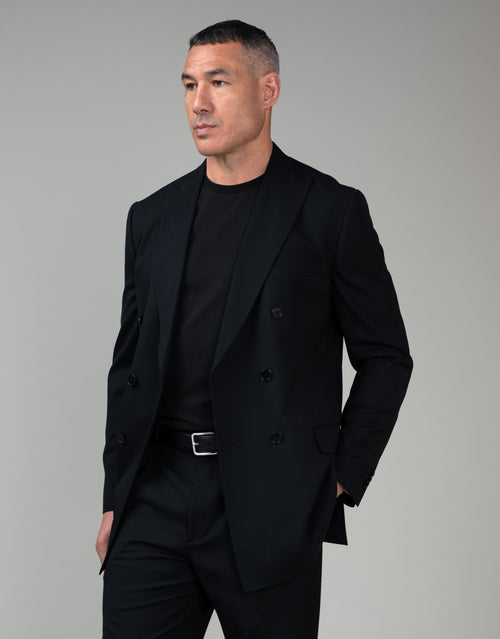 Doppio Jet Black Double Breasted Suit Jacket