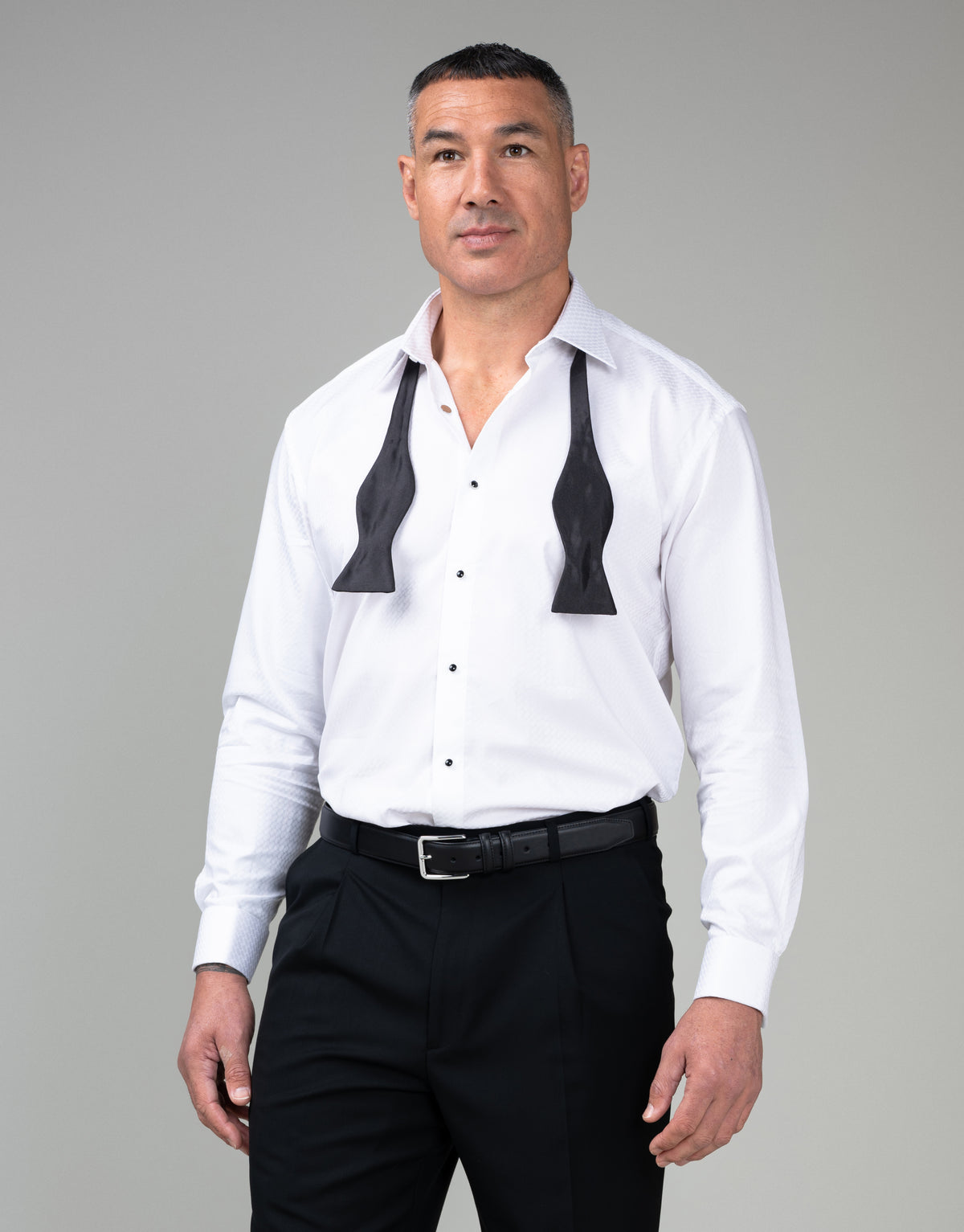 Vesper White Geo Jacquard Tuxedo Shirt