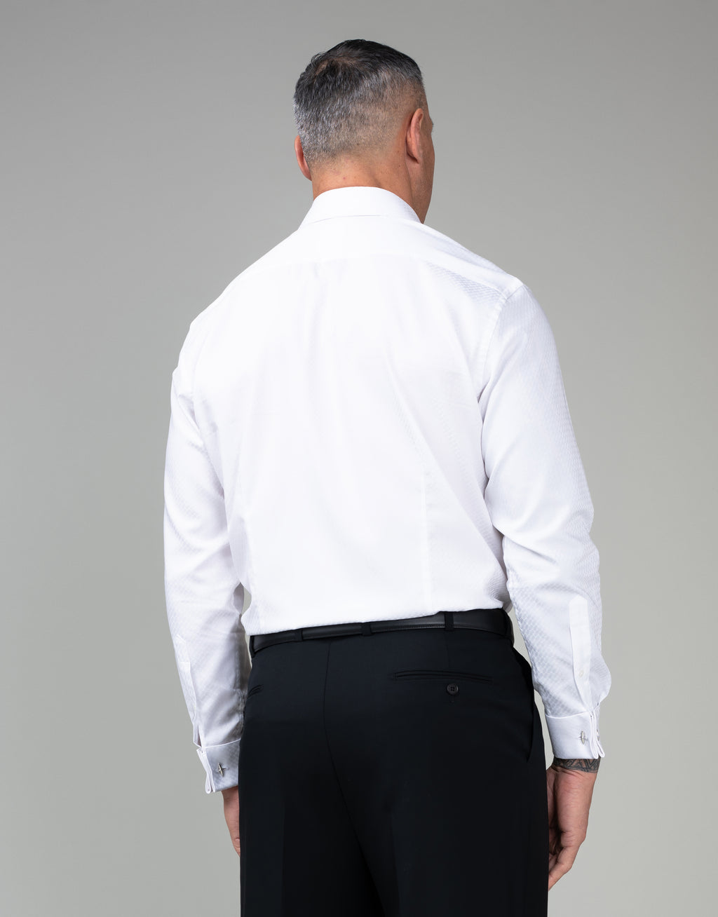 Vesper White Geo Jacquard Tuxedo Shirt