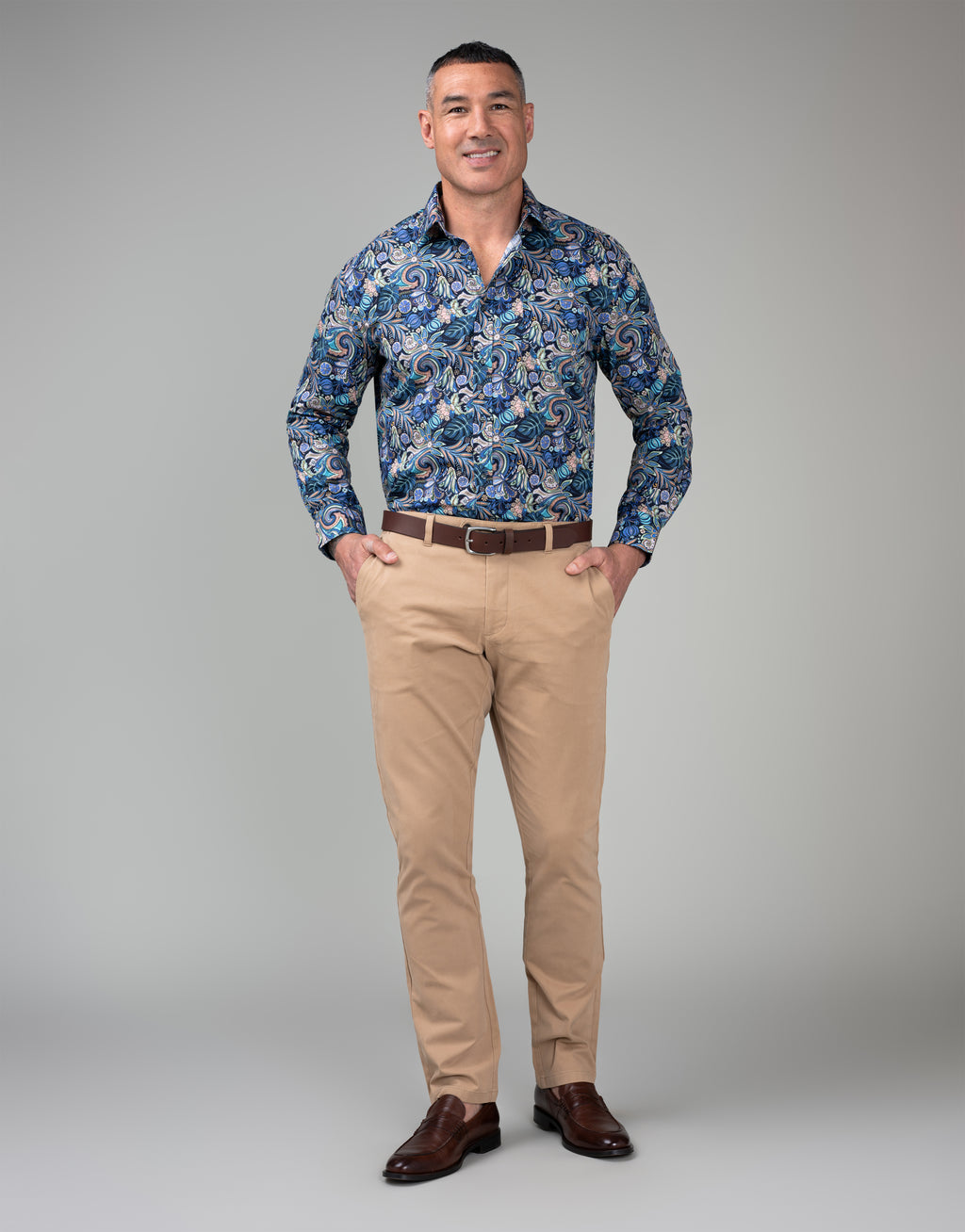 Sinatra Navy Tropical Paisley Print Shirt