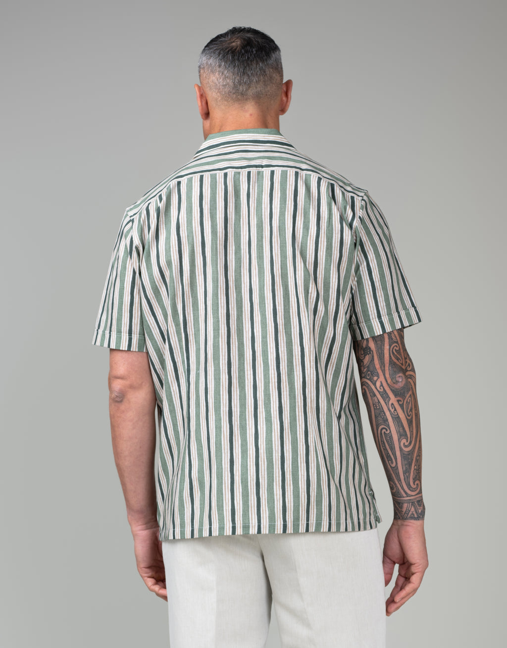 Hahei Green & Brown Painted Stripe Print Shirt