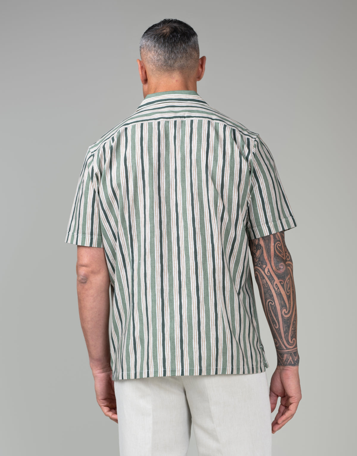 Hahei Green & Brown Painted Stripe Print Shirt