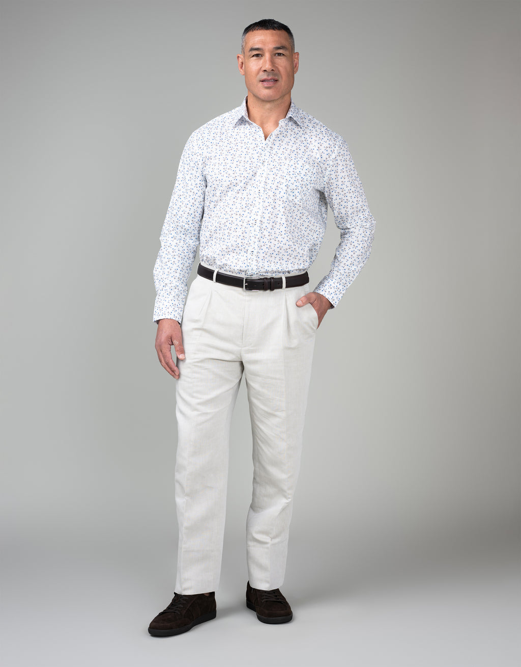 Sinatra White & Blue Myosotis Floral Print Shirt