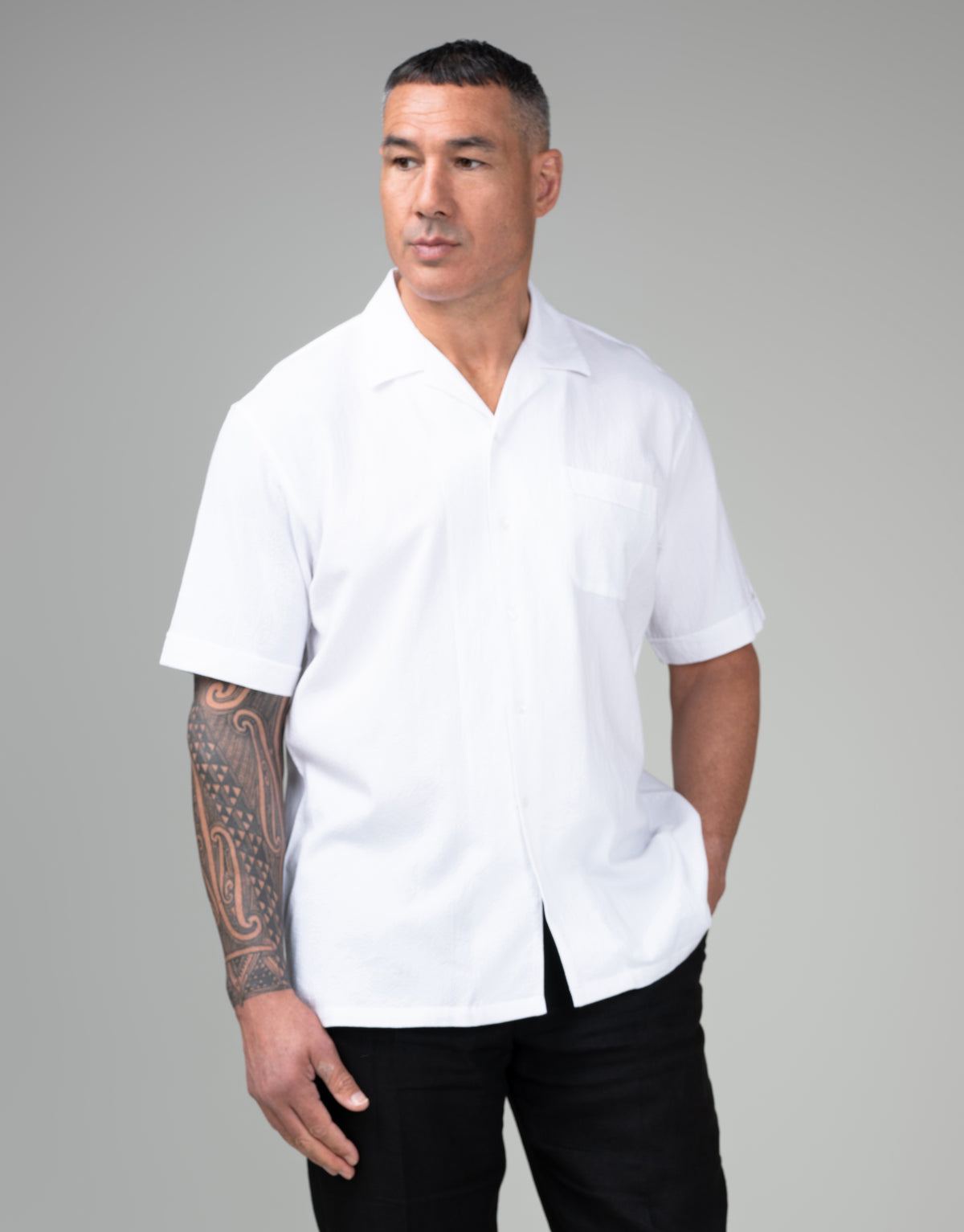 Hahei White Seersucker Short Sleeve Shirt