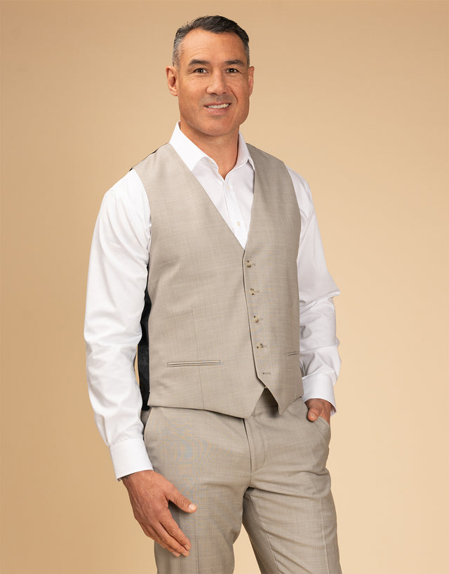 Curtis Beige Sharkskin Waistcoat
