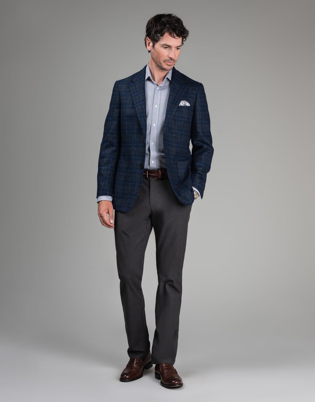 Malta Navy & Brown Check Blazer