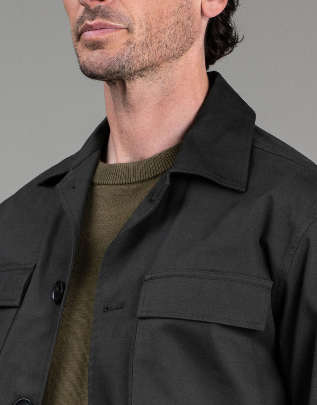 Devonport Khaki Green Cotton Shirt Jacket