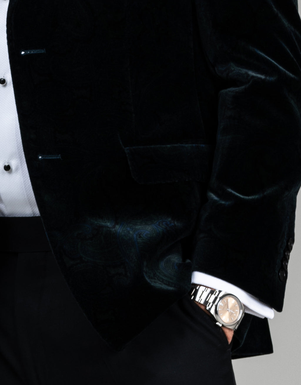 Lyon Bottle Green Paisley Velvet Blazer