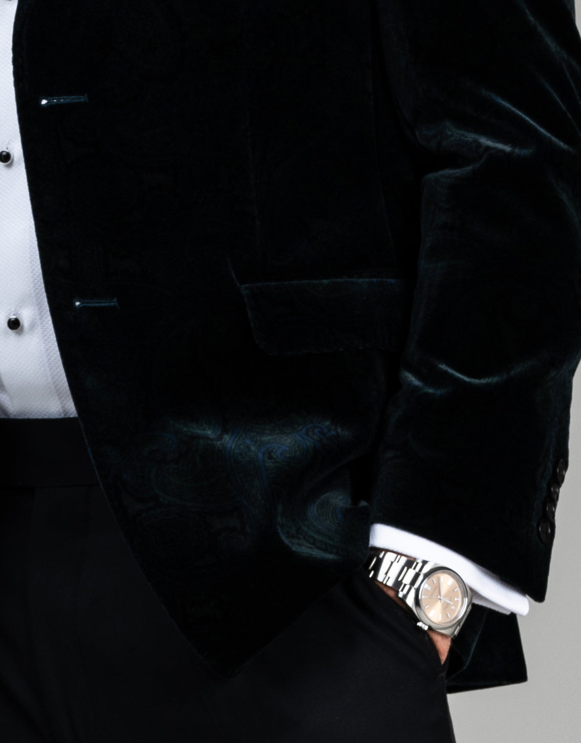 Lyon Bottle Green Paisley Velvet Blazer