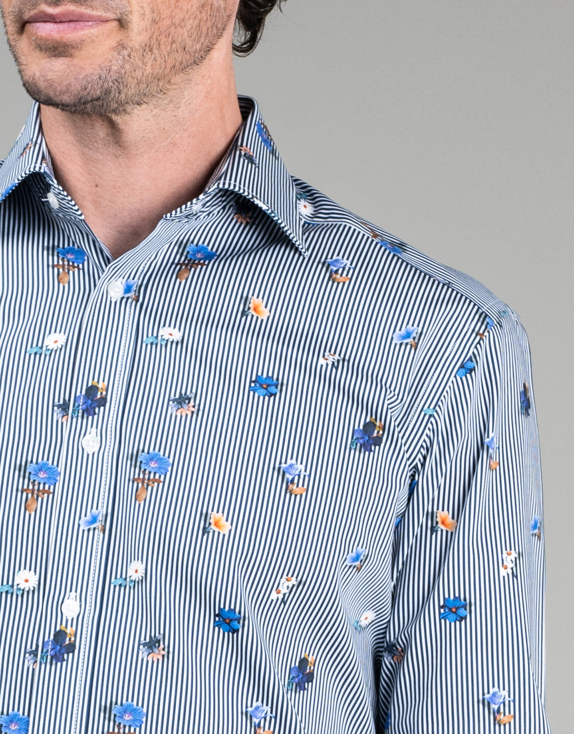 London Navy Floral Stripe Print Shirt