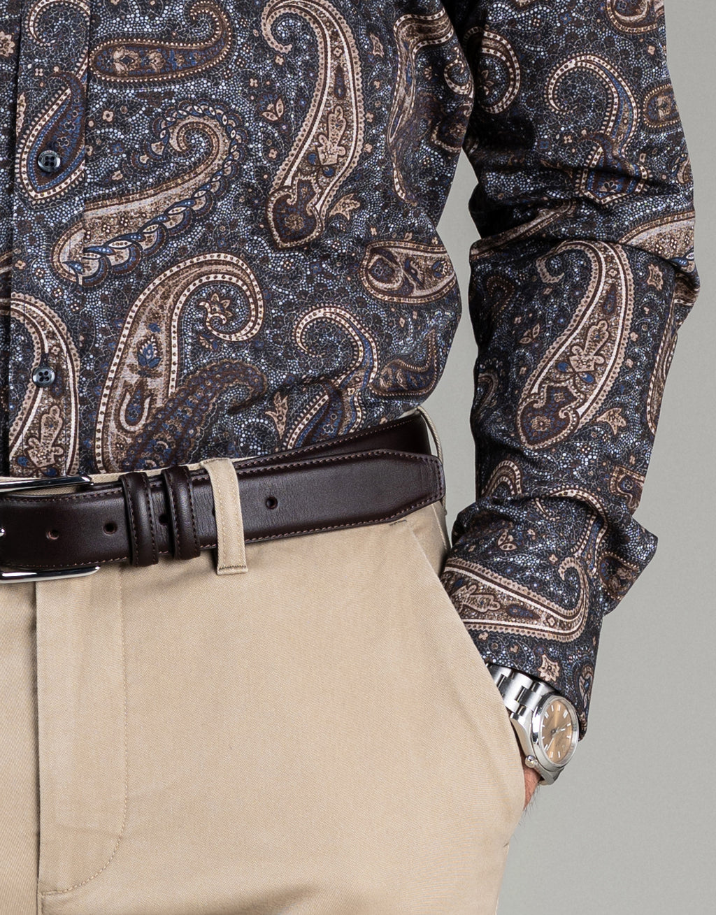 London Navy & Brown Paisley Print Shirt