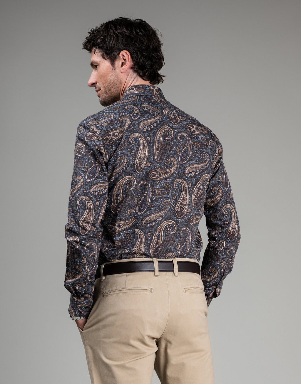 London Navy & Brown Paisley Print Shirt