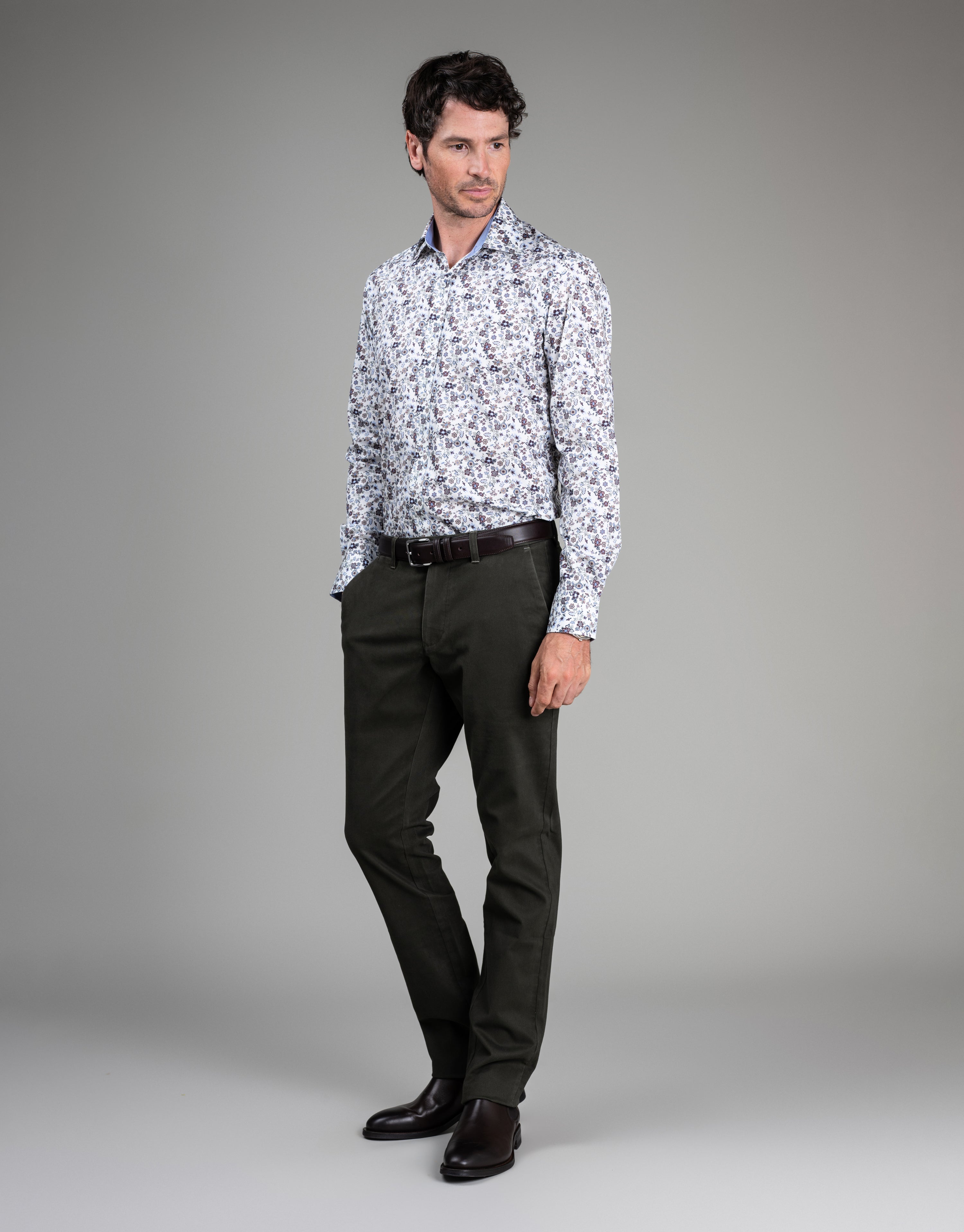 Barbican White Garden Floral Print Shirt