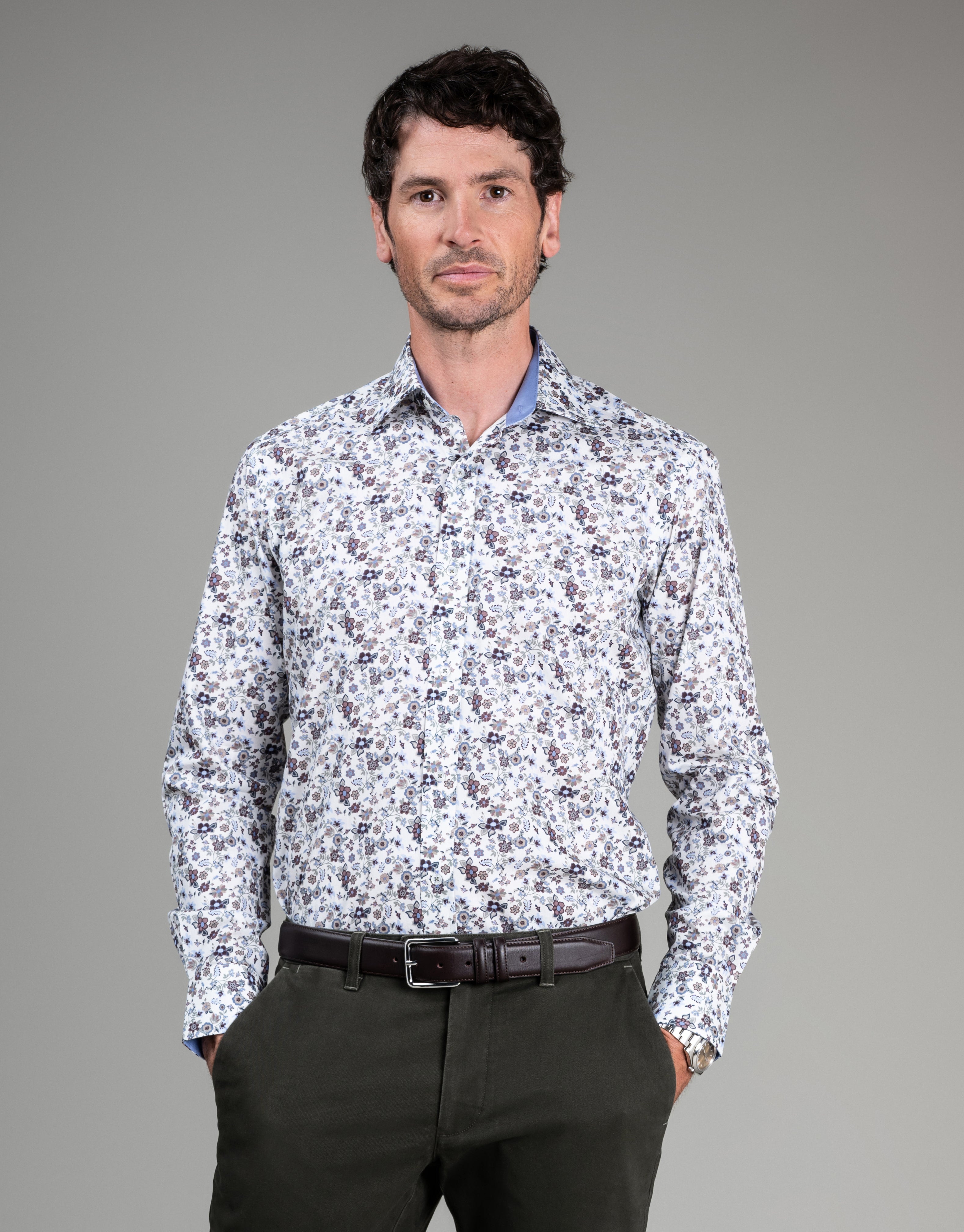 Barbican White Garden Floral Print Shirt