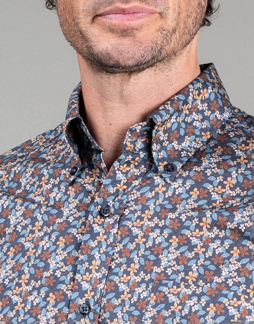 Ohope Indigo & Rust Floral Print Shirt