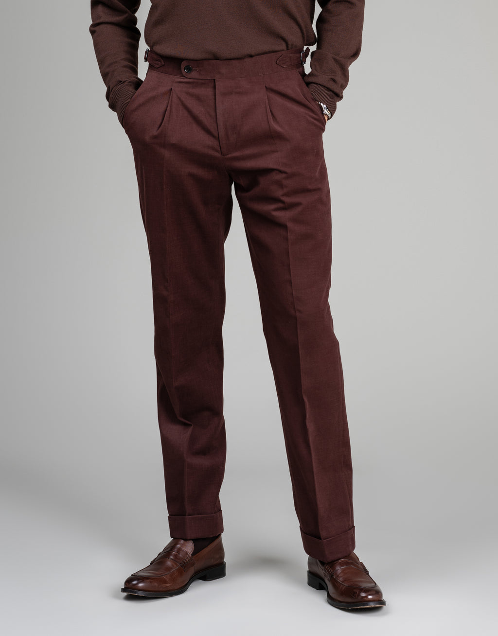 Evans Maroon Cotton-Cashmere Trouser