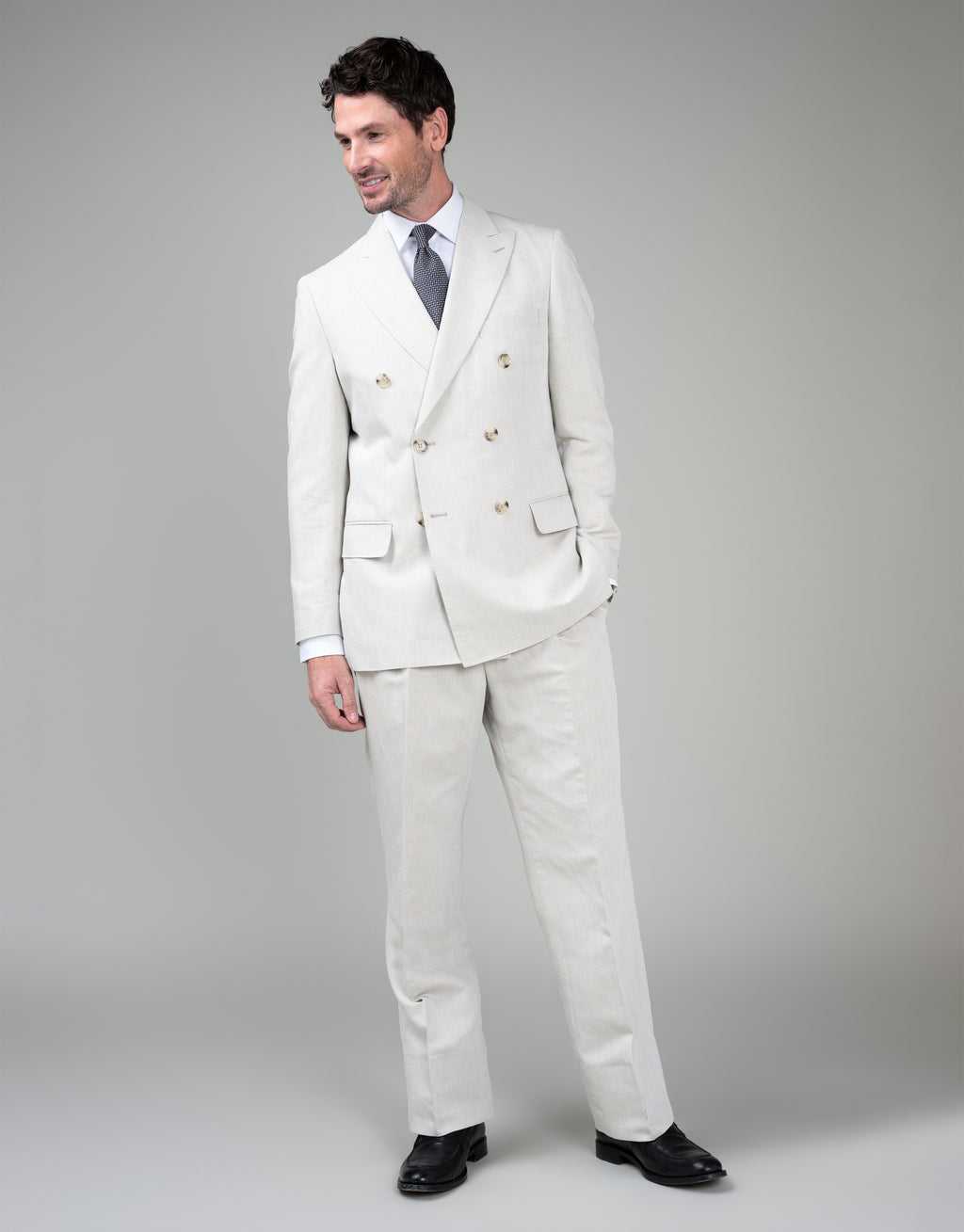 Doppio Beige Linen-Cotton Double Breasted Suit