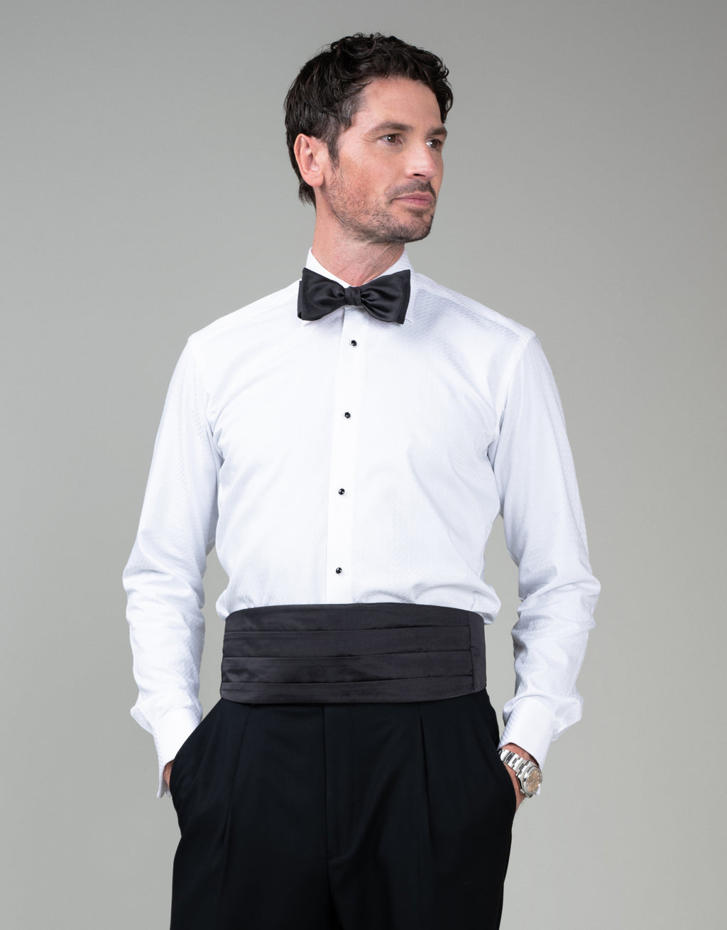 Vesper White Geo Jacquard Tuxedo Shirt