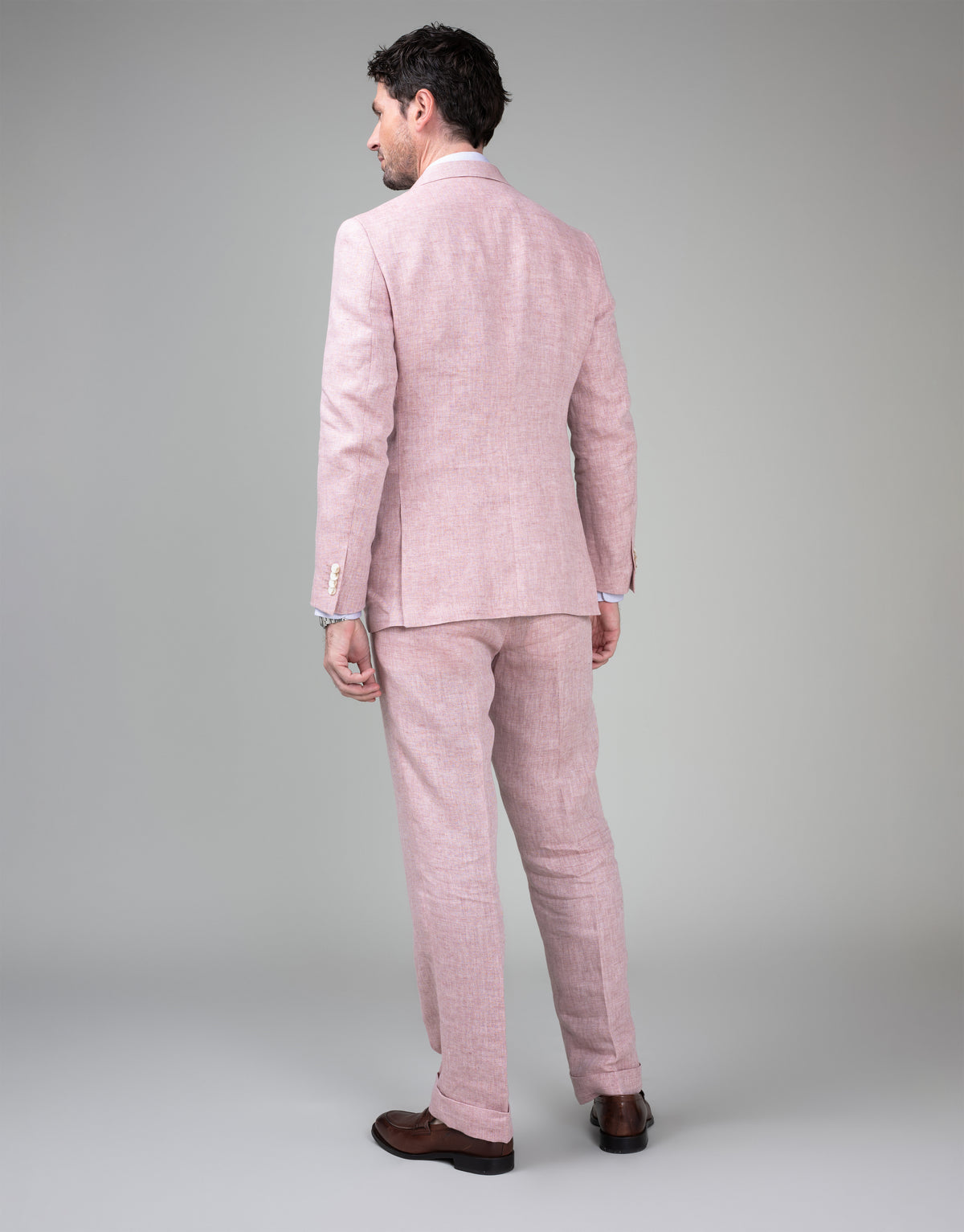 Malta Powder Pink Herringbone Linen Suit