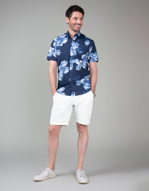 Waihi Navy Large Floral Print Short Sleeve Shirt