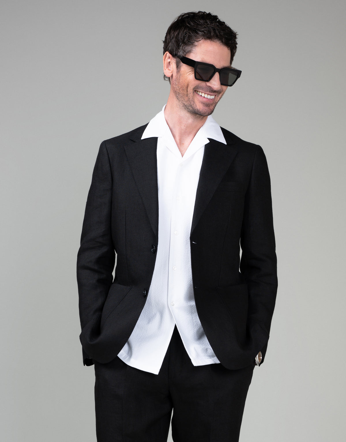Malta Black Linen Blazer