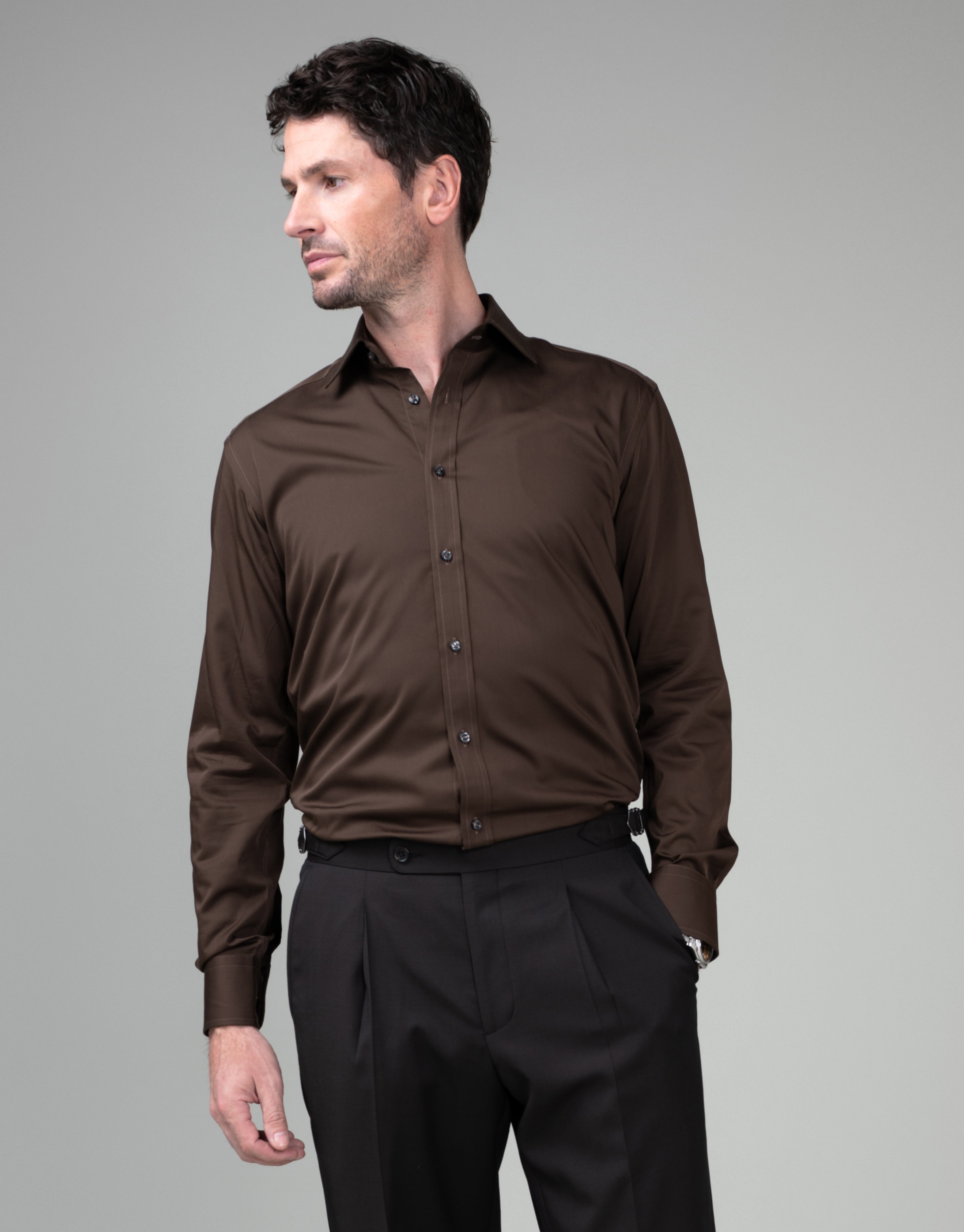 London Chocolate Brown Sateen Shirt