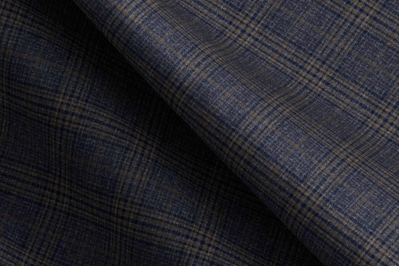 Made To Measure Dark Blue with Grey and Brown Prince-of-Wales Check Flannel Jacket