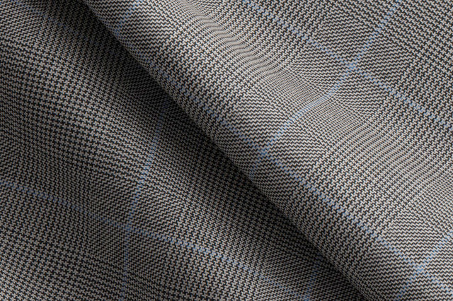 Made To Measure Black and White Prince of Wales Plaid/Blue Windowpane 2 Piece Suit
