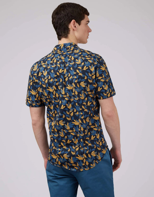 Ben Sherman Botanical Print Butterscotch Short Sleeve Shirt