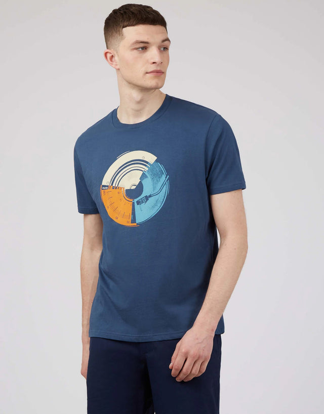 Ben Sherman Music Mash Print Blue Denim T-Shirt