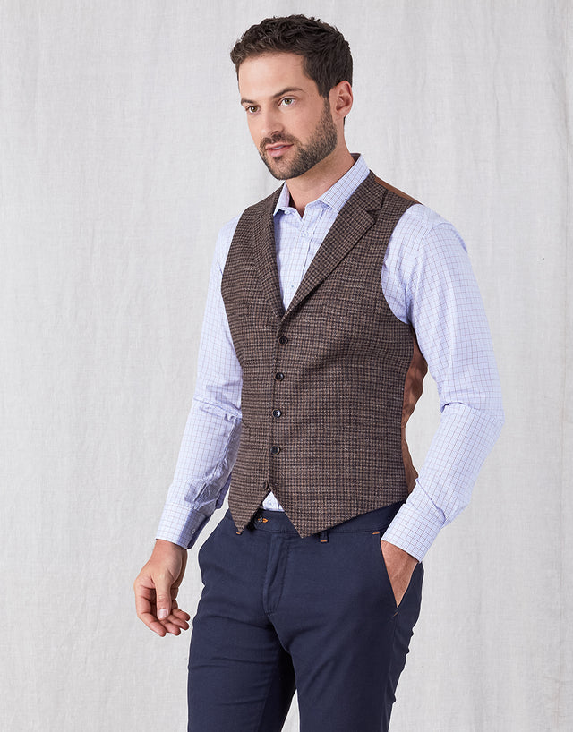 Shelby Brown & Blue Gun Check Waistcoat