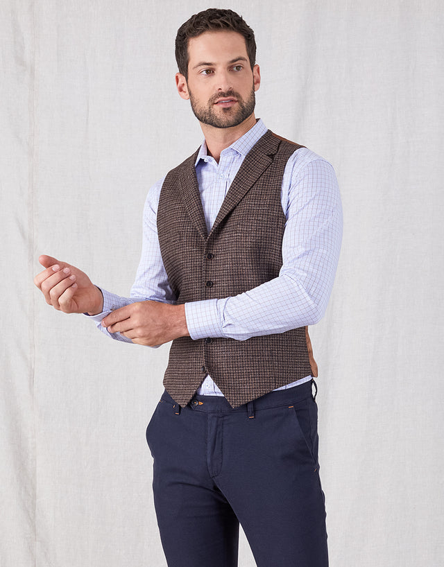 Shelby Brown & Blue Gun Check Waistcoat