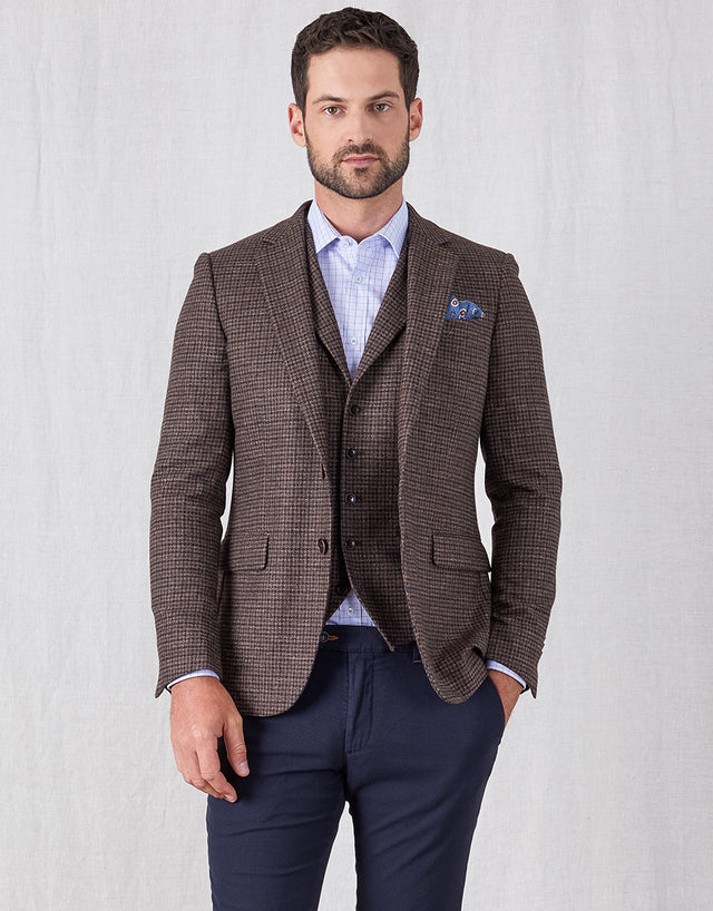 Shelby Brown & Blue Gun Check Waistcoat